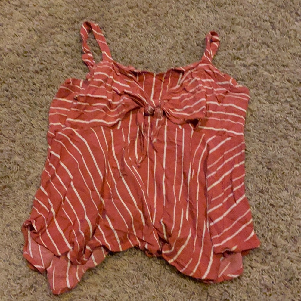 Coral and white striped crop top